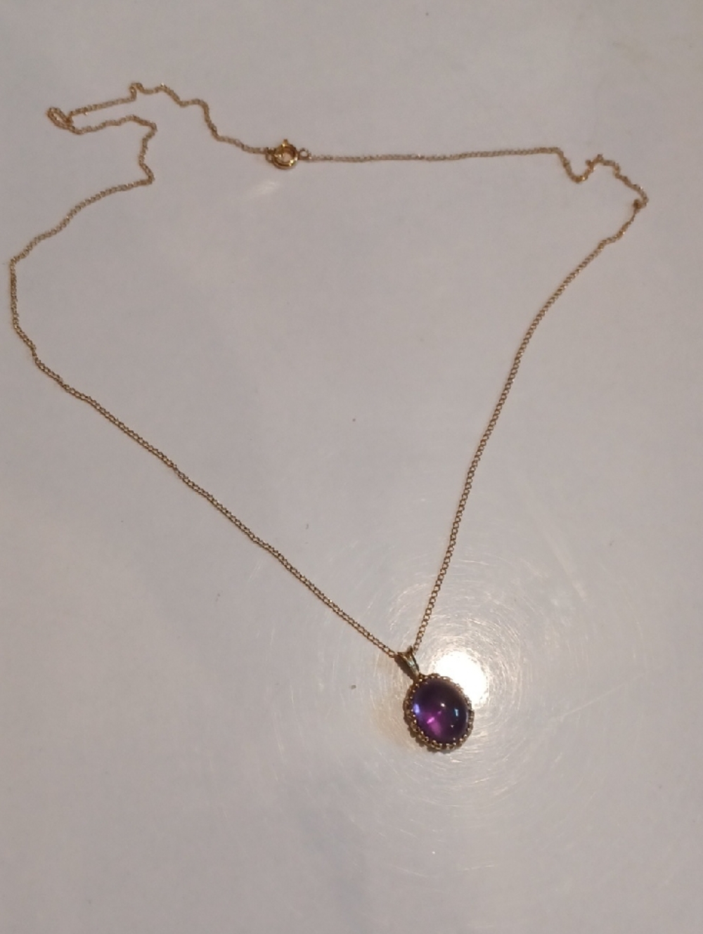 14k Gold Delicate Chain Necklace 16" with Purple Gemstone Pendant